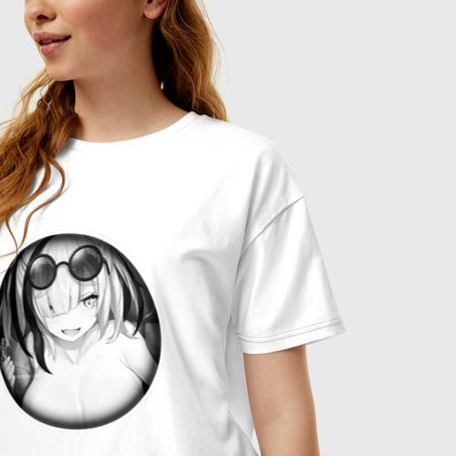 Женская футболка хлопок Oversize с принтом Ахегао девушка с очками, фото на моделе #1