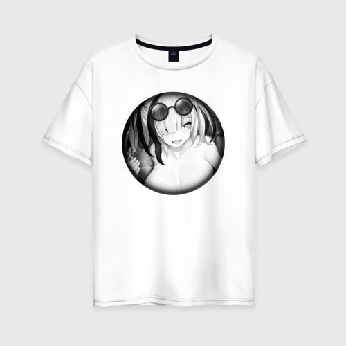 Женская футболка хлопок Oversize с принтом Ахегао девушка с очками, вид спереди #2