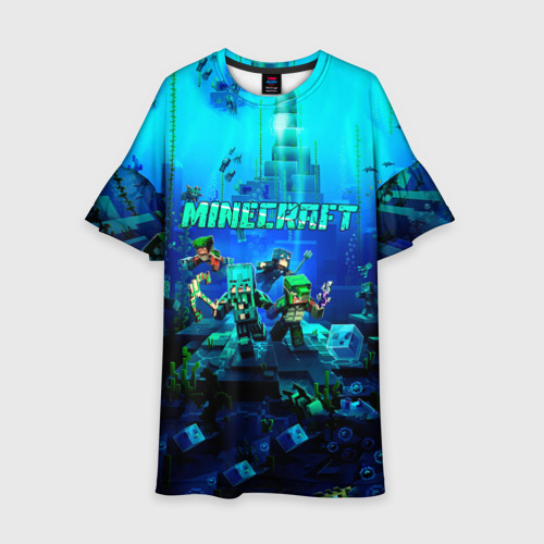 Детское платье 3D с принтом Minecraft water, вид спереди #2
