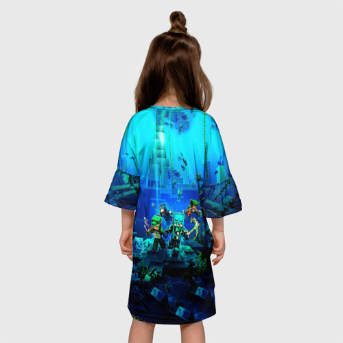 Детское платье 3D с принтом Minecraft water, вид сзади #2