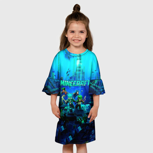 Детское платье 3D с принтом Minecraft water, вид сбоку #3