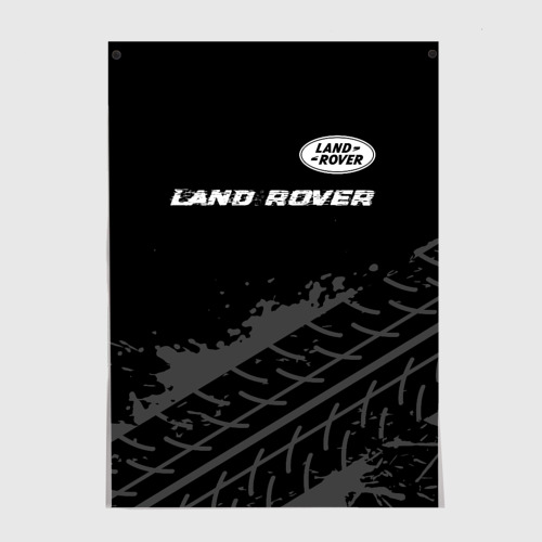 Постер Land Rover Speed на темном фоне со следами шин: символ сверху