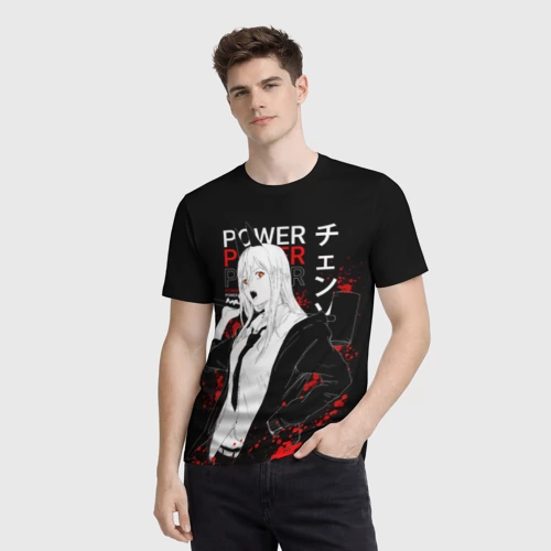 Мужская футболка 3D с принтом Пауэр человек бензопила - Power Chainsaw man, фото на моделе #1
