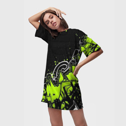 Платье-футболка 3D Яркое граффити на черной стене - фото 2