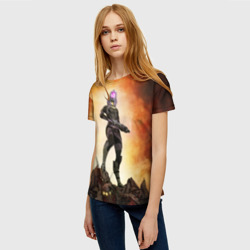 Женская футболка 3D Кварианка стоит на горе трупов в свете огня - фото 2
