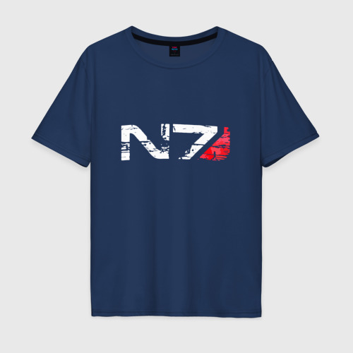 Мужская футболка хлопок Oversize Mass Effect N7 - Logotype, цвет темно-синий
