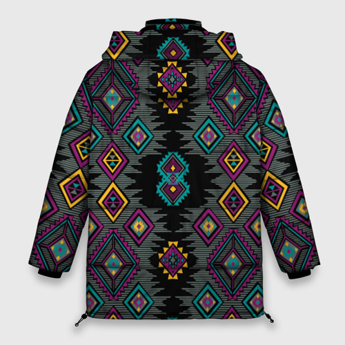 Женская зимняя куртка 3D с принтом Орнамент ацтеков - текстура, вид сзади #1