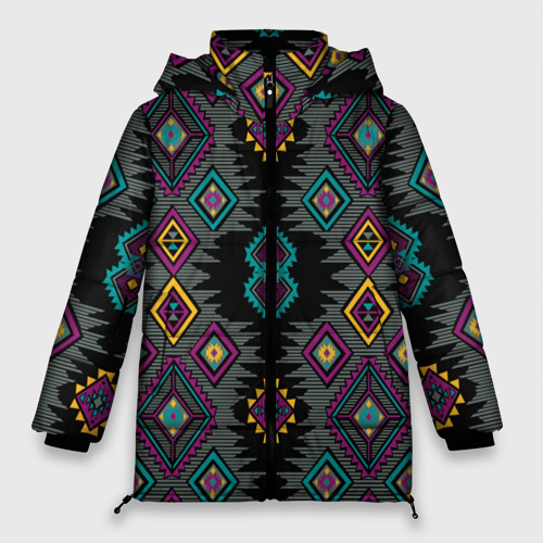 Женская зимняя куртка 3D с принтом Орнамент ацтеков - текстура, вид спереди #2