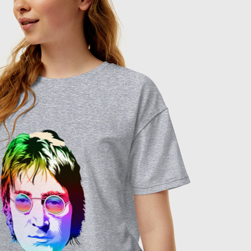 Женская футболка хлопок Oversize с принтом Леннон Джон, фото на моделе #1