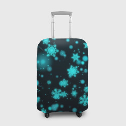 Чехол для чемодана 3D Неоновые снежинки на черном фоне