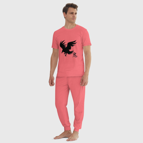 Мужская пижама хлопок с принтом Ворон с иероглифом, вид сбоку #3
