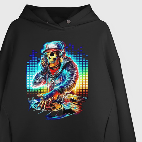 Женское худи Oversize хлопок Cool DJ - skull, цвет черный - фото 3