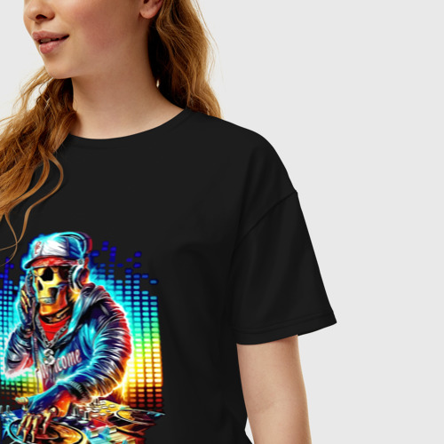 Женская футболка хлопок Oversize Cool DJ - skull, цвет черный - фото 3
