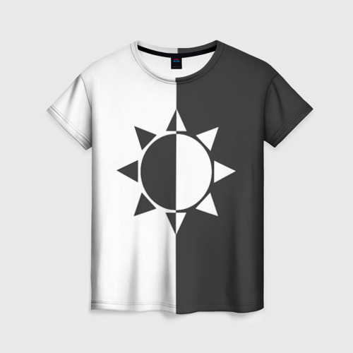 Женская футболка 3D с принтом Черно-белое солнце, вид спереди #2
