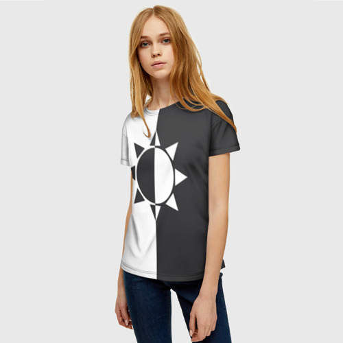 Женская футболка 3D с принтом Черно-белое солнце, фото на моделе #1