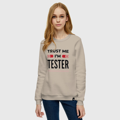 Женский свитшот хлопок Trust me - I'm tester, цвет миндальный - фото 3