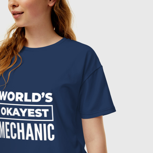 Женская футболка хлопок Oversize World's okayest mechanic, цвет темно-синий - фото 3