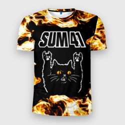 Мужская футболка 3D Slim Sum41 рок кот и огонь