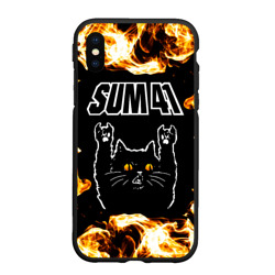 Чехол для iPhone XS Max матовый Sum41 рок кот и огонь