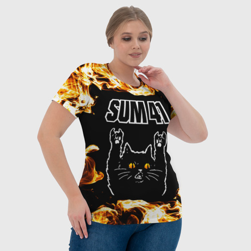 Женская футболка 3D Sum41 рок кот и огонь, цвет 3D печать - фото 6