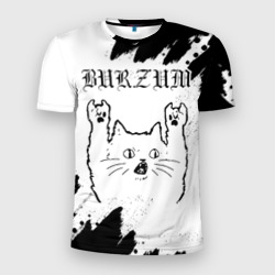 Мужская футболка 3D Slim Burzum рок кот на светлом фоне