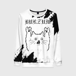Женский свитшот 3D Burzum рок кот на светлом фоне
