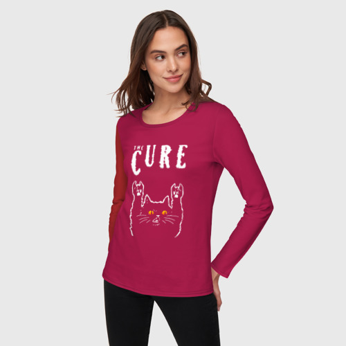 Женский лонгслив хлопок The Cure rock cat, цвет маджента - фото 3