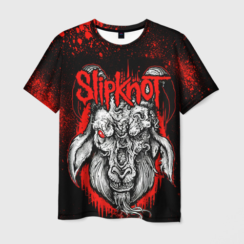 Мужская футболка с принтом Slipknot - красный козел, вид спереди №1