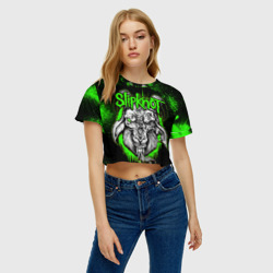 Женская футболка Crop-top 3D Slipknot зеленый козел - фото 2