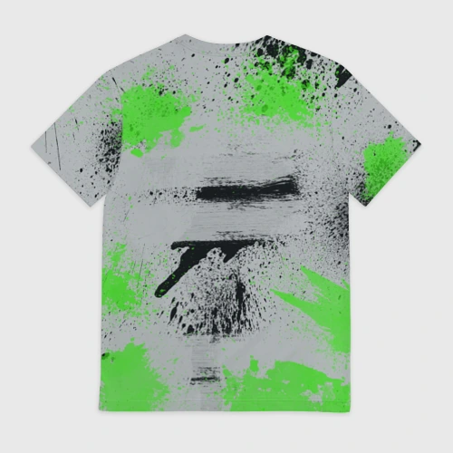 Мужская футболка 3D с принтом Slipknot скелет green, вид сзади #1