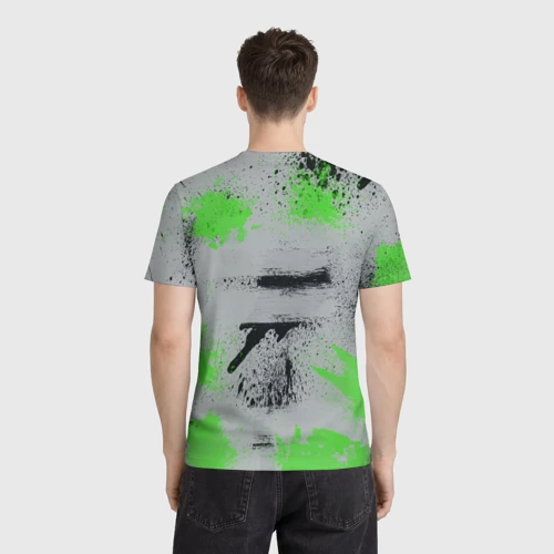 Мужская футболка 3D с принтом Slipknot скелет green, вид сзади #2