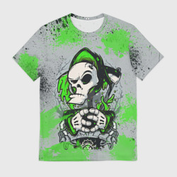 Мужская футболка 3D Slipknot скелет green