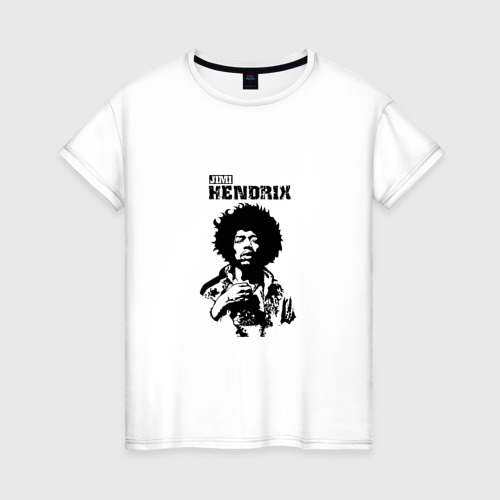 Женская футболка хлопок с принтом Jimi Hendrix, вид спереди #2