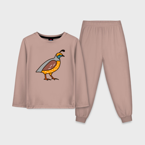 Детская пижама с лонгсливом хлопок с принтом Птица перепел, вид спереди #2