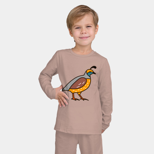 Детская пижама с лонгсливом хлопок с принтом Птица перепел, фото на моделе #1