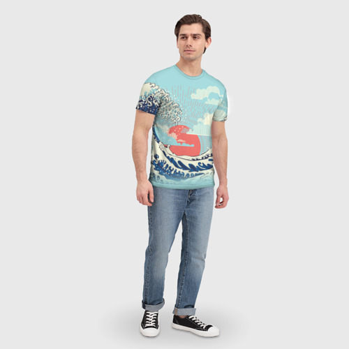 Мужская футболка 3D с принтом Морской пейзаж с большими волнами на закате, вид сбоку #3
