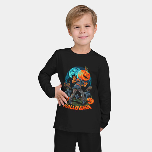 Детская пижама с лонгсливом хлопок с принтом Halloween Pumpkin, фото на моделе #1