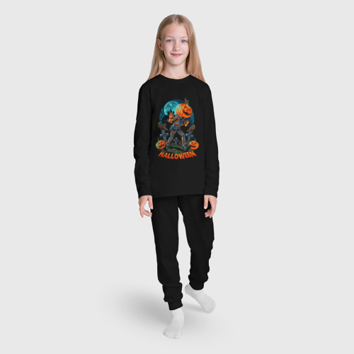 Детская пижама с лонгсливом хлопок с принтом Halloween Pumpkin, вид сбоку #3