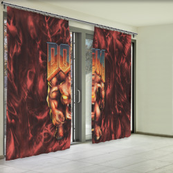 Фотошторы с принтом DOS Doom - Bull demon для любого человека, вид спереди №2. Цвет основы: габардин