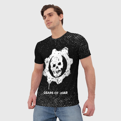 Мужская футболка 3D Gears of War с потертостями на темном фоне, цвет 3D печать - фото 3