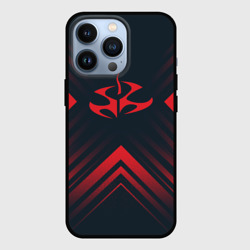 Чехол для iPhone 13 Pro Красный символ Hitman на темном фоне со стрелками