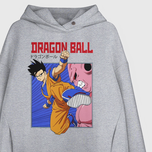 Женское худи Oversize хлопок Dragon Ball - Сон Гоку - Удар, цвет меланж - фото 3