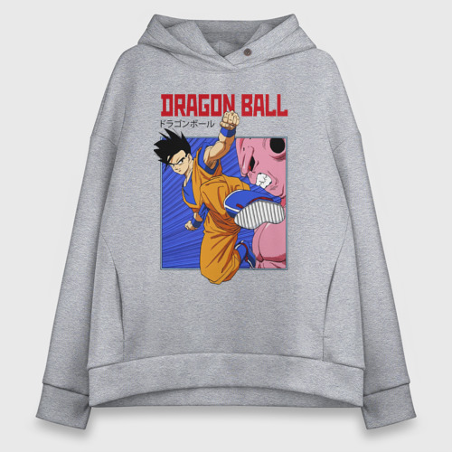 Женское худи Oversize хлопок Dragon Ball - Сон Гоку - Удар, цвет меланж