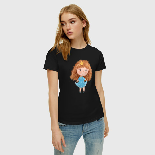 Женская футболка хлопок Милая принцесса с кудряшками, цвет черный - фото 3