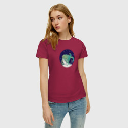 Женская футболка хлопок Девушка знак зодиака Рыбы с зелеными волосами - фото 2