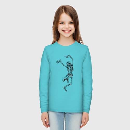 Детский лонгслив хлопок Хеллоуин - скелет и балет, цвет бирюзовый - фото 5