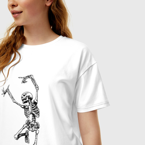 Женская футболка хлопок Oversize Хеллоуин - скелет и балет, цвет белый - фото 3