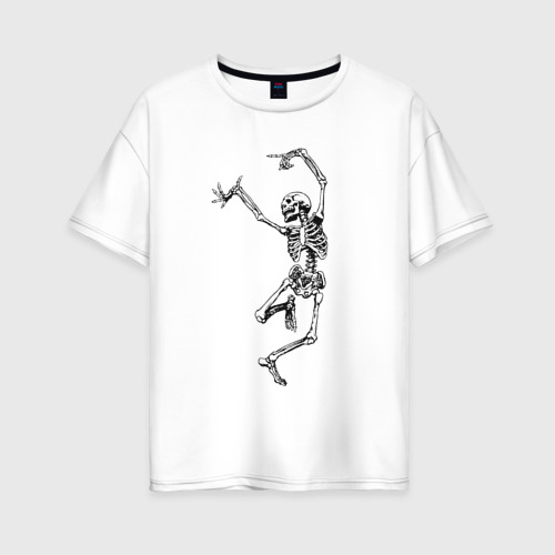 Женская футболка хлопок Oversize Хеллоуин - скелет и балет, цвет белый
