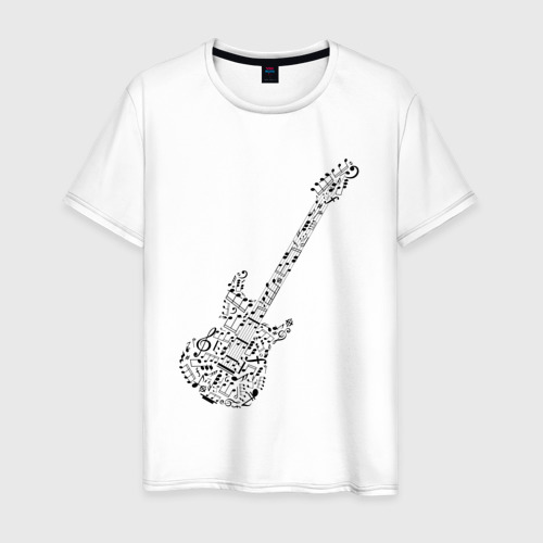 Мужская футболка из хлопка с принтом Гитара из нот, вид спереди №1