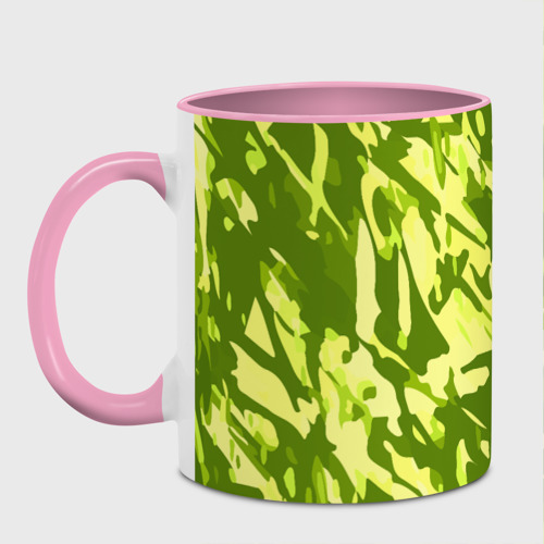 Кружка с полной запечаткой Зеленый абстрактный камуфляж, цвет белый + розовый - фото 2